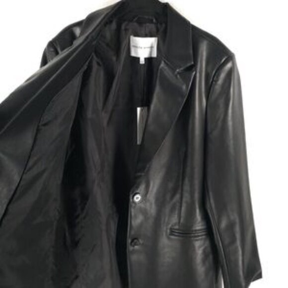 NWT REBECCA MINKOFF BLACK Faux Leather Blazer Jacket 2 Button & Pockets Sz M & L - Picture 5 of 16